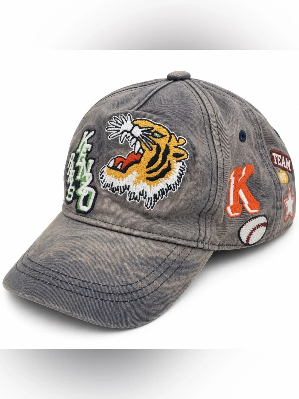 Kenzo Kids Blue Tiger Logo Patch Cotton Baseball Cap Size 52